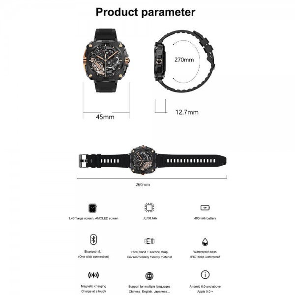 Smartwatch Microwear AK71 - Black  Silicone